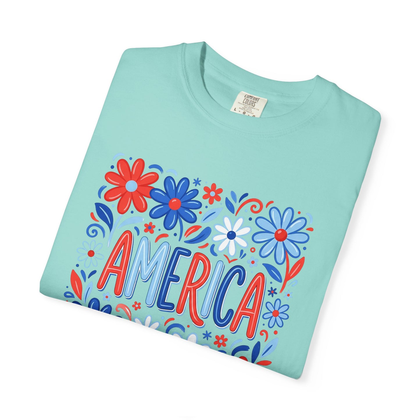COMFORT COLORS - America Floral T-Shirt — Red, White & Blue Patriotic Tee