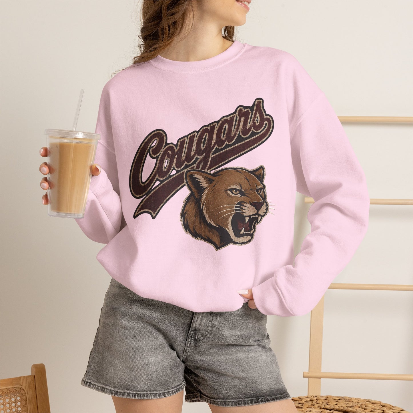 GILDAN - Cougars Mascot Crewneck Sweatshirt — Vintage Athletic Cougar Design