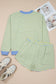 Yellow Stripe Color Block Detail Long Sleeve Pullover Elastic Waist Pull On Shorts 2pcs Set