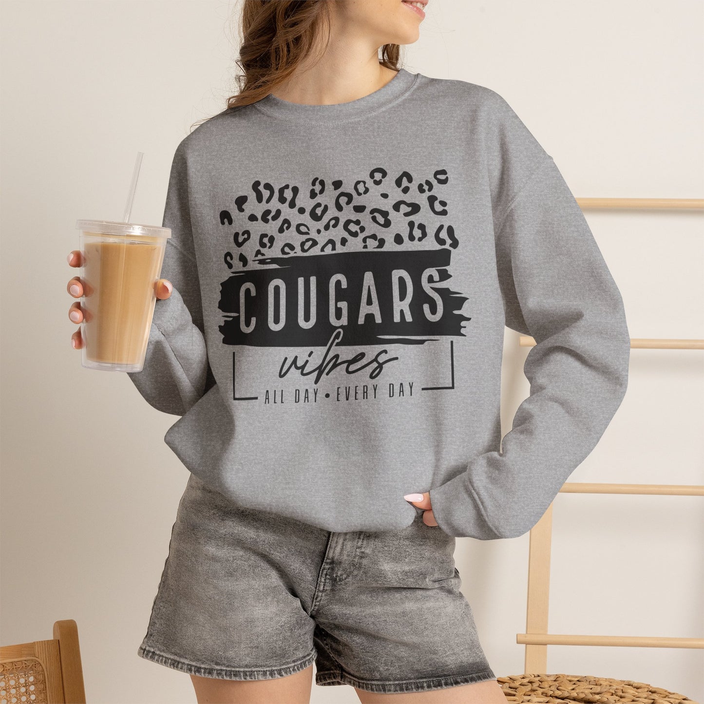 GILDAN -Cougars Vibes Leopard Graphic Sweatshirt