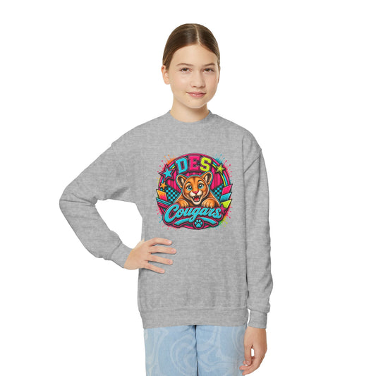 GILDAN - Youth Crewneck Sweatshirt — Vibrant 'DES Cougars' Mascot Graphic