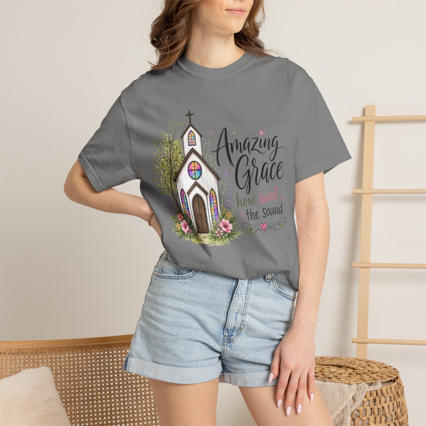 COMFORT COLORS - Amazing Grace Church T-Shirt — Floral Christian Faith Tee