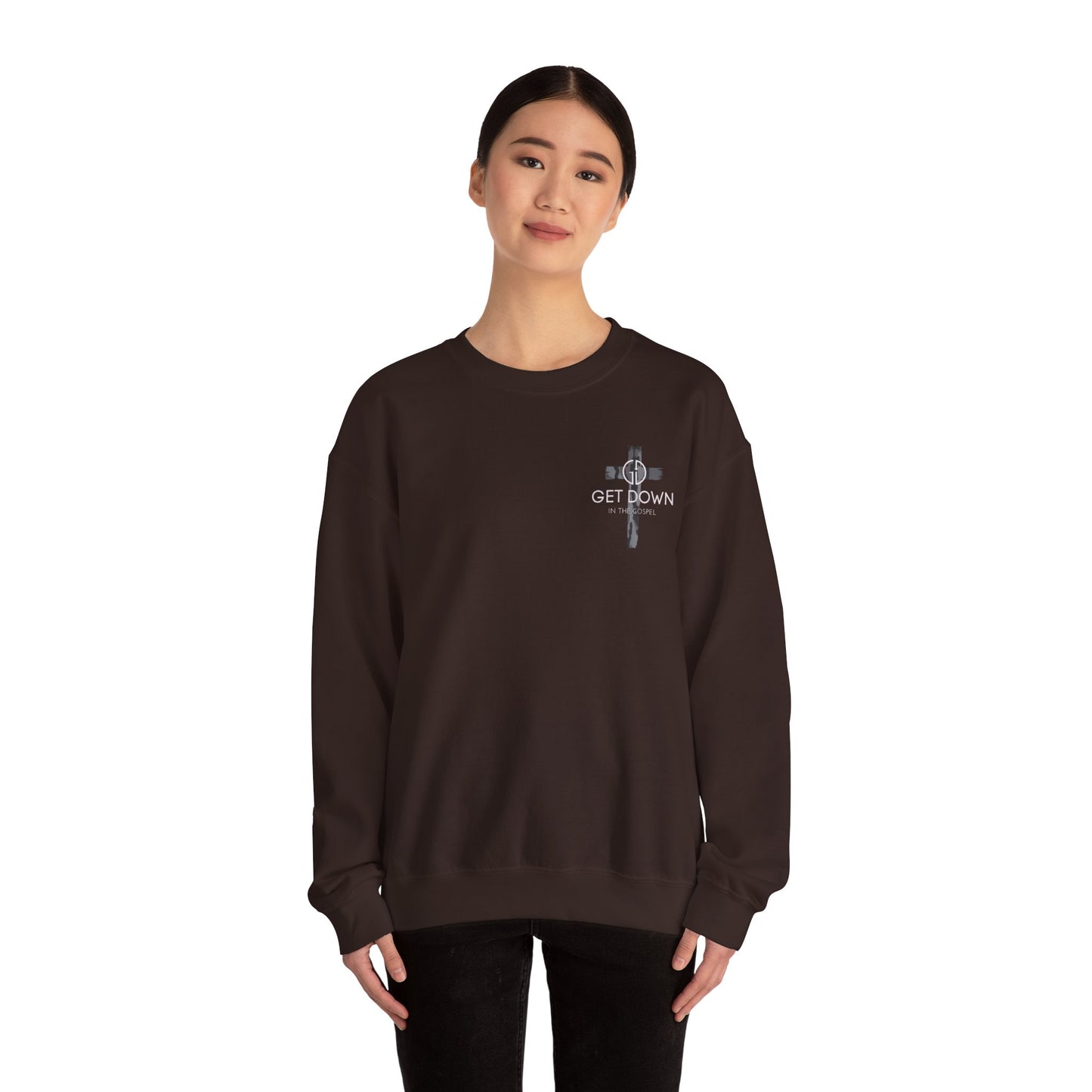 GILDAN - GET DOWN IN THE GOSPEL ADULT SWEATSHIRT GRAY CAMO CROSS