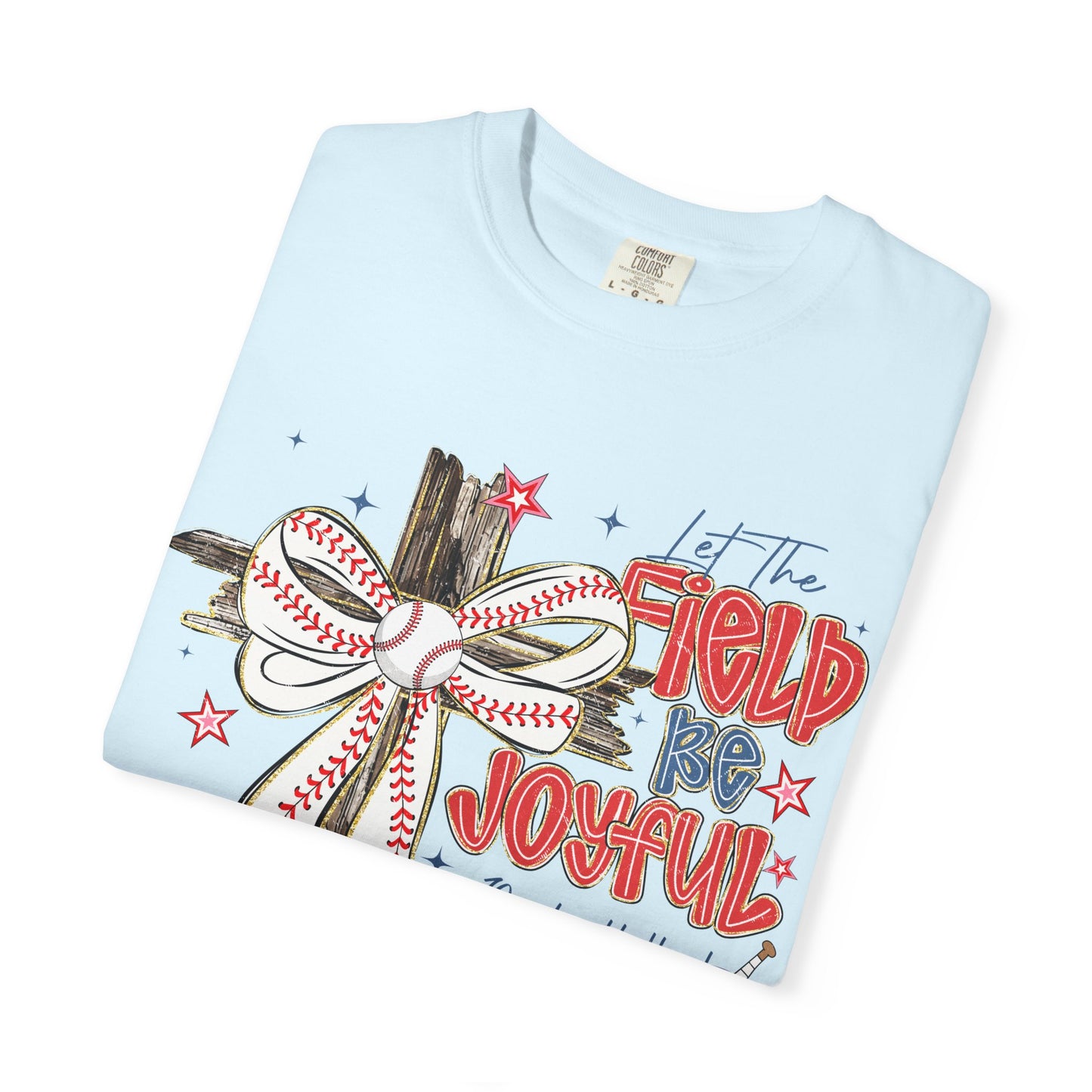 COMFORT COLORS - Baseball Crossbow T-Shirt — "Let the Field Be Joyful" Patriotic Sports Tee