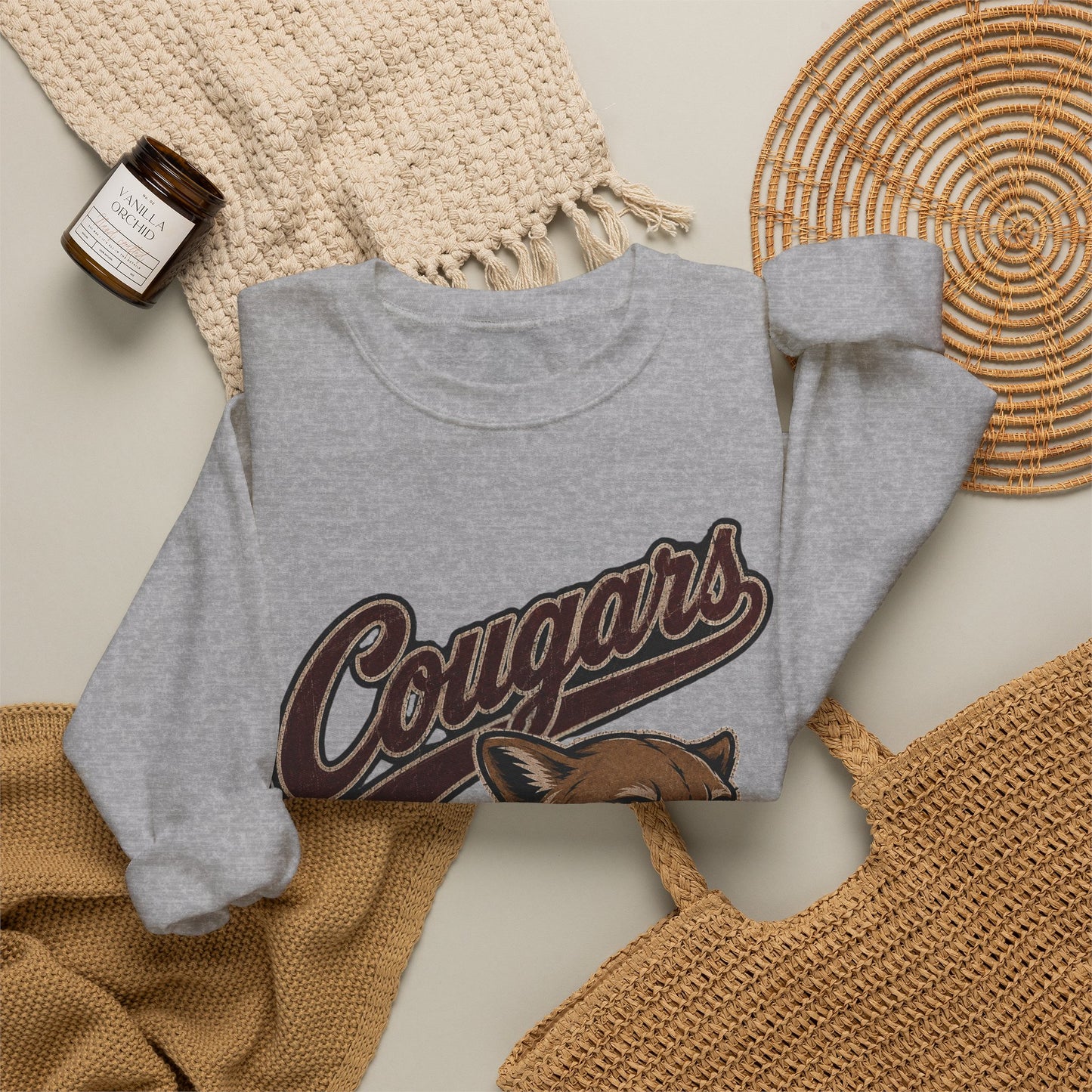GILDAN - Cougars Mascot Crewneck Sweatshirt — Vintage Athletic Cougar Design