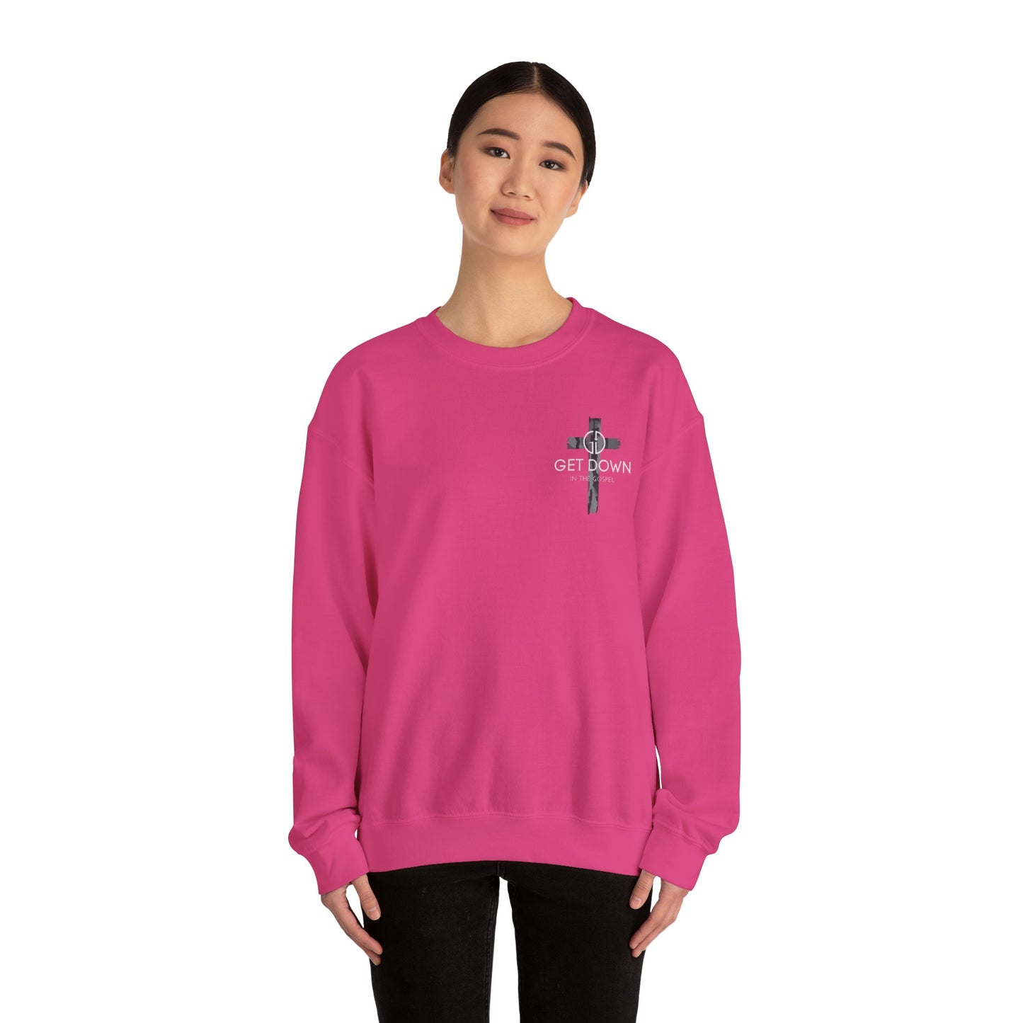 GILDAN - GET DOWN IN THE GOSPEL ADULT SWEATSHIRT GRAY CAMO CROSS