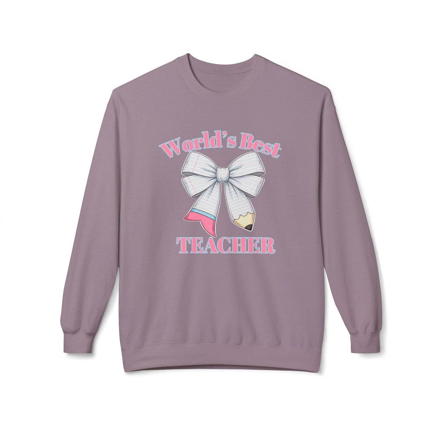 GILDAN -World’s Best Teacher Crewneck Sweatshirt — Bow & Pencil Teacher Gift