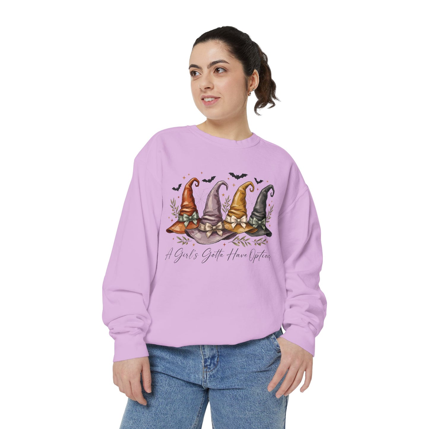 COMFORT COLORS - Gnome Trio Cozy Sweatshirt — "A Girl's Gotta Have Options" Fall Graphic