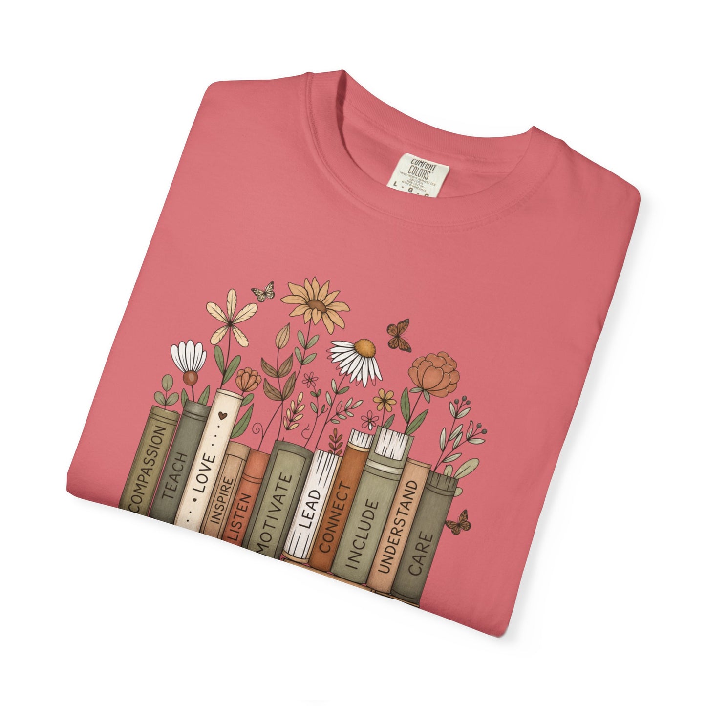 COMFORT COLORS - *** WANT TO PERSONALIZE THIS ?" - DO NOT ORDER THIS, PLEASE EMAIL ME @REFININGFAITHCOMPANY@GMAIL.COM*** Teacher Bookshelf T-Shirt – Personalized “Mrs. Hayes” Pencil & Floral Reading...