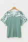 Mist Green Ribbed Camouflage Patchwork Plus Size V Neck Tee