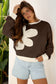 Smoke Green Raw Edge Flower Patch Drop Shoulder Casual Top