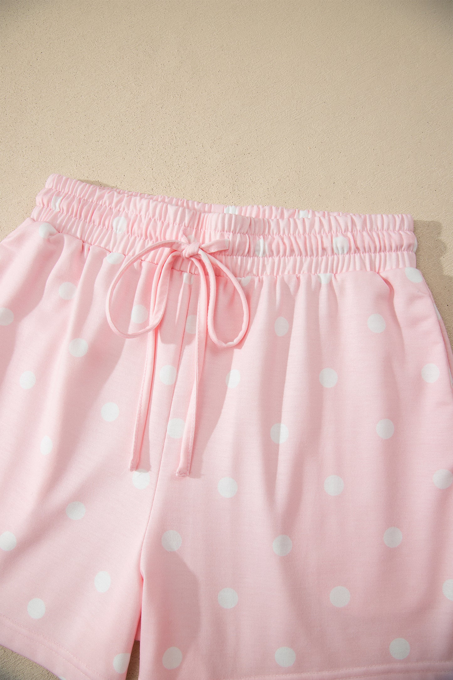 Sky Blue Exposed Seam Detail Polka Dot Loose Tee Drawstring Shorts Set