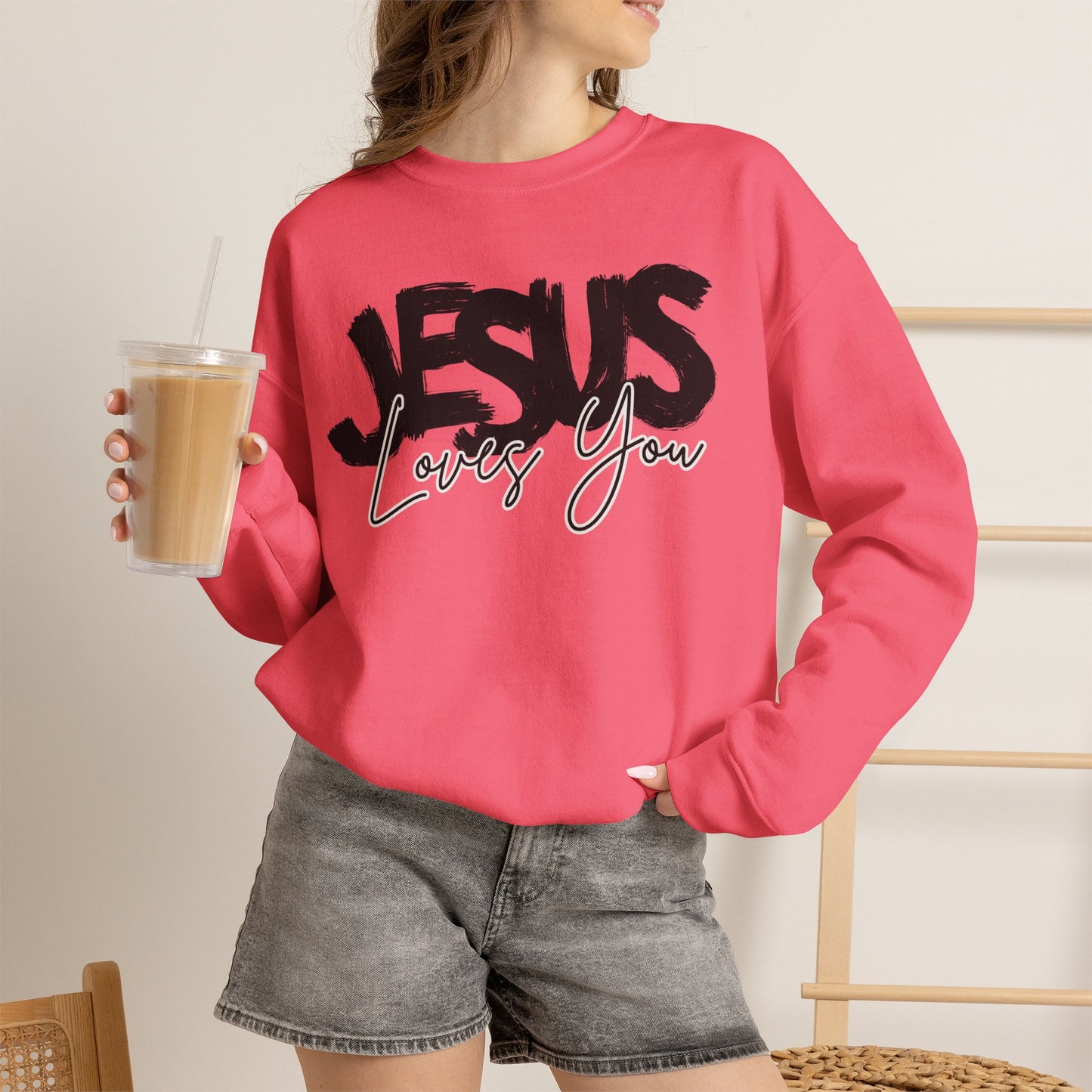 GILDAN - JESUS LOVES YOU NEUTRAL ADULT SWEATSHIRT