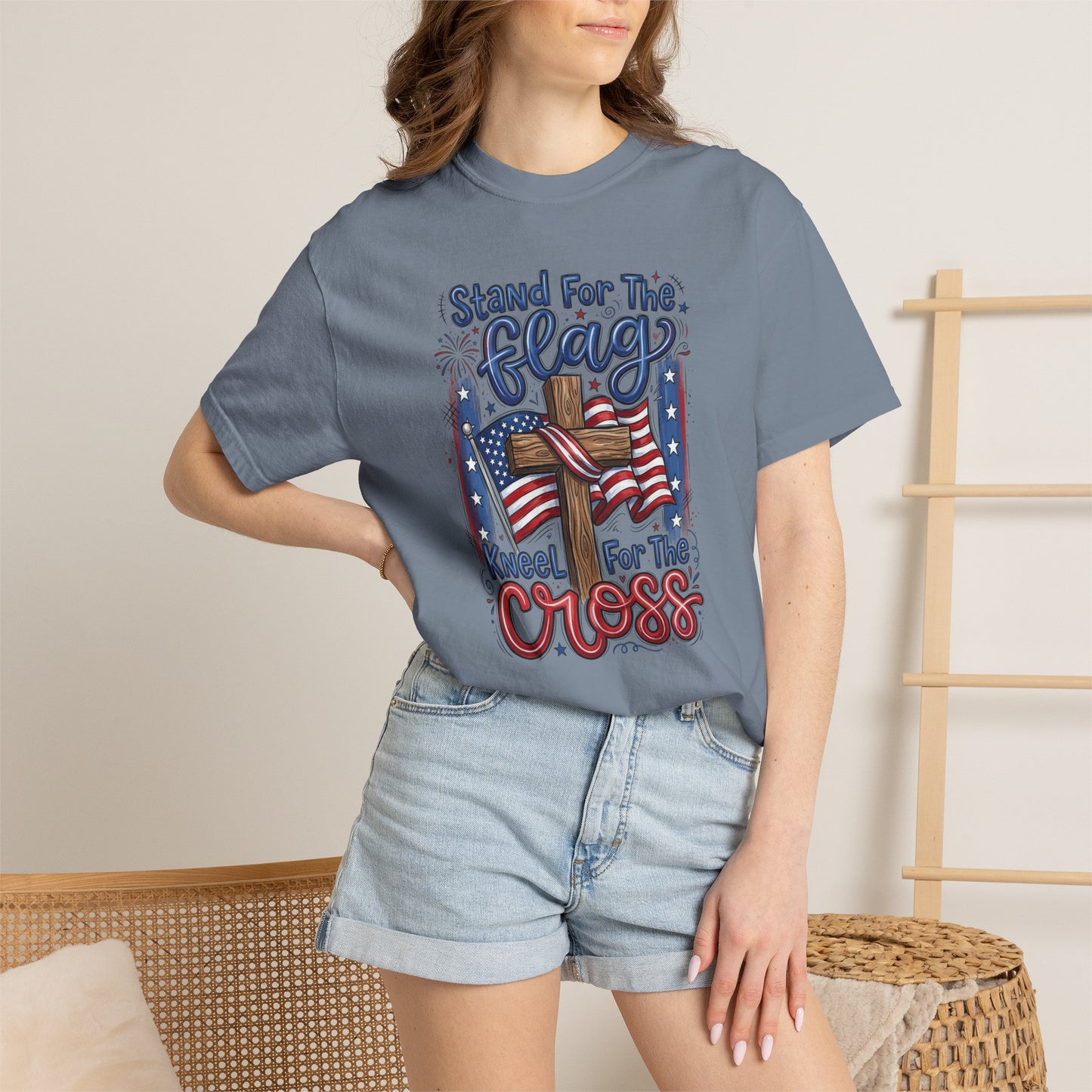 COFORT COLORS - Stand For The Flag Kneel For The Cross T-Shirt