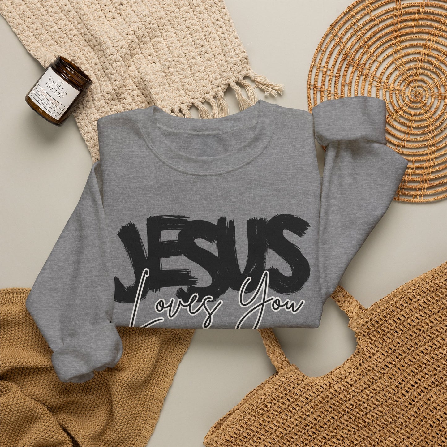 GILDAN - JESUS LOVES YOU NEUTRAL ADULT SWEATSHIRT