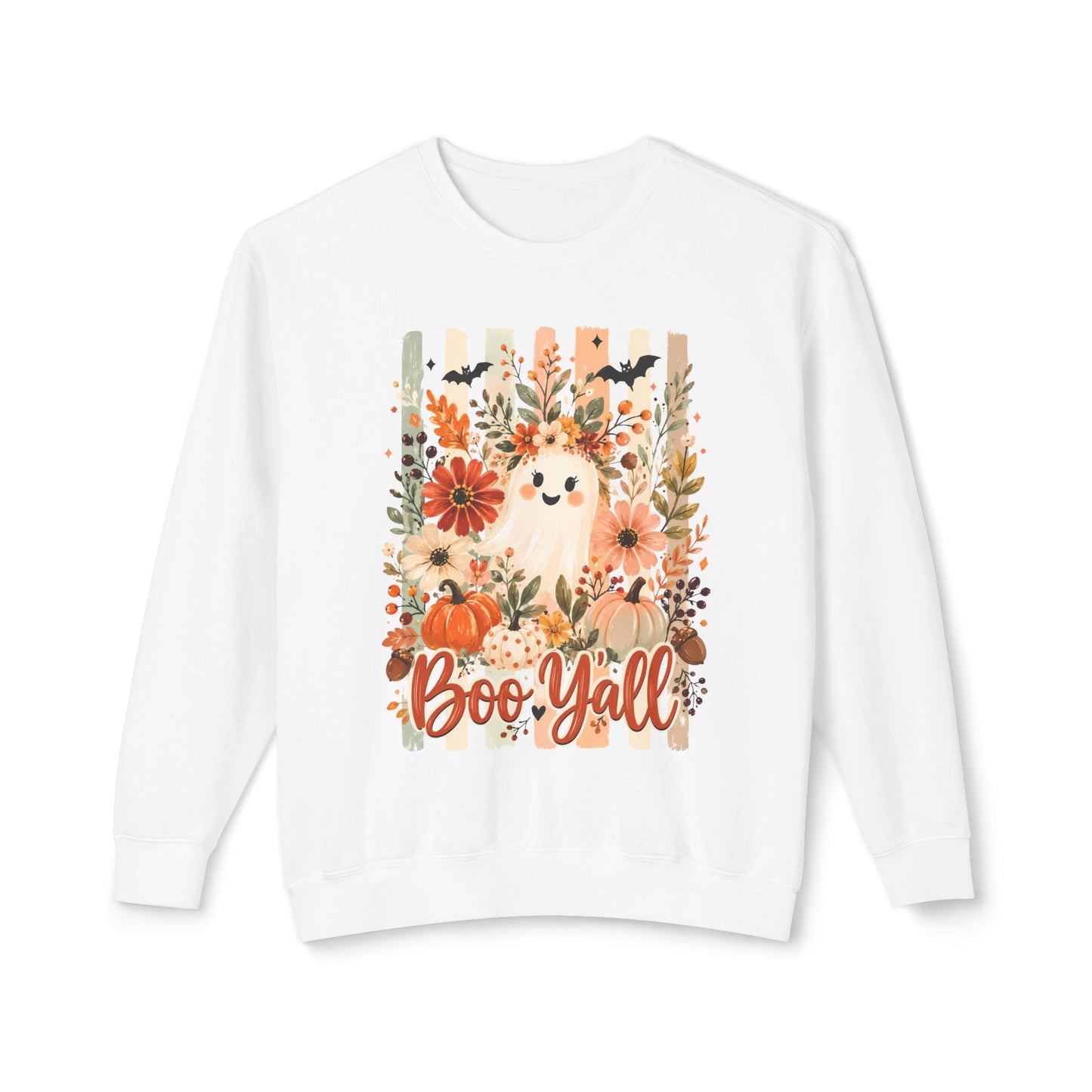 COMFORT COLORS - Boo Y'all Halloween Sweatshirt — Cute Ghost & Pumpkin Fall Crewneck