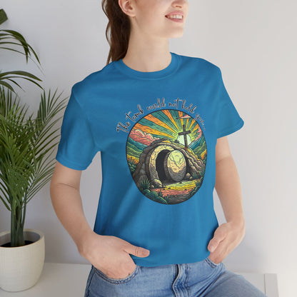 BELLA CANVAS - Easter Sunrise T-Shirt — He Is Risen Tomb & Cross Christian Tee