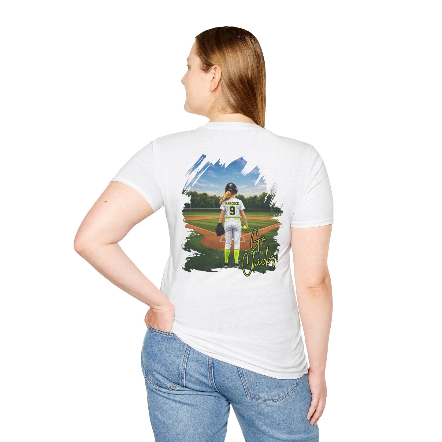 ***DO NOT ORDER THIS SHIRT - CONTACT ME @REFININGFAITHCOMPANY@GMAIL.COM TO PERSONALIZE THIS *** Softstyle T-Shirt - Custom Softball Player Photo Tee (Back Print)
