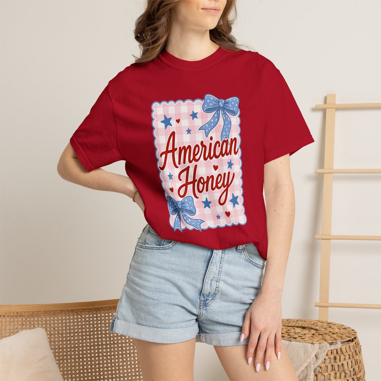 COMFORT COLORS - American Honey Graphic T-Shirt — Retro Patriotic Stars & Bows
