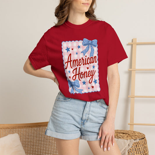 COMFORT COLORS - American Honey Graphic T-Shirt — Retro Patriotic Stars & Bows
