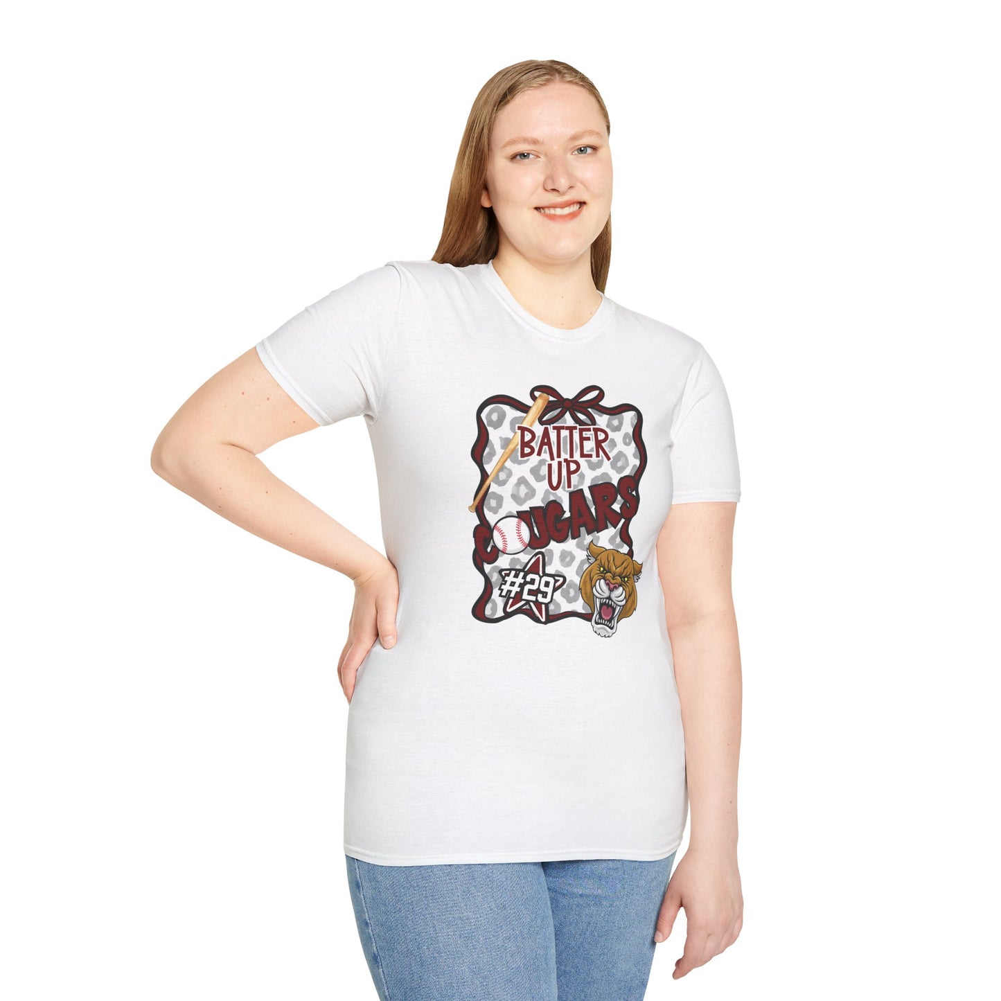 ** ***DO NOT ORDER THIS SHIRT - CONTACT ME @REFININGFAITHCOMPANY@GMAIL.COM TO PERSONALIZE THIS ***  Batter Up Cougars Baseball T-Shirt — #29 Team Spirit Tee