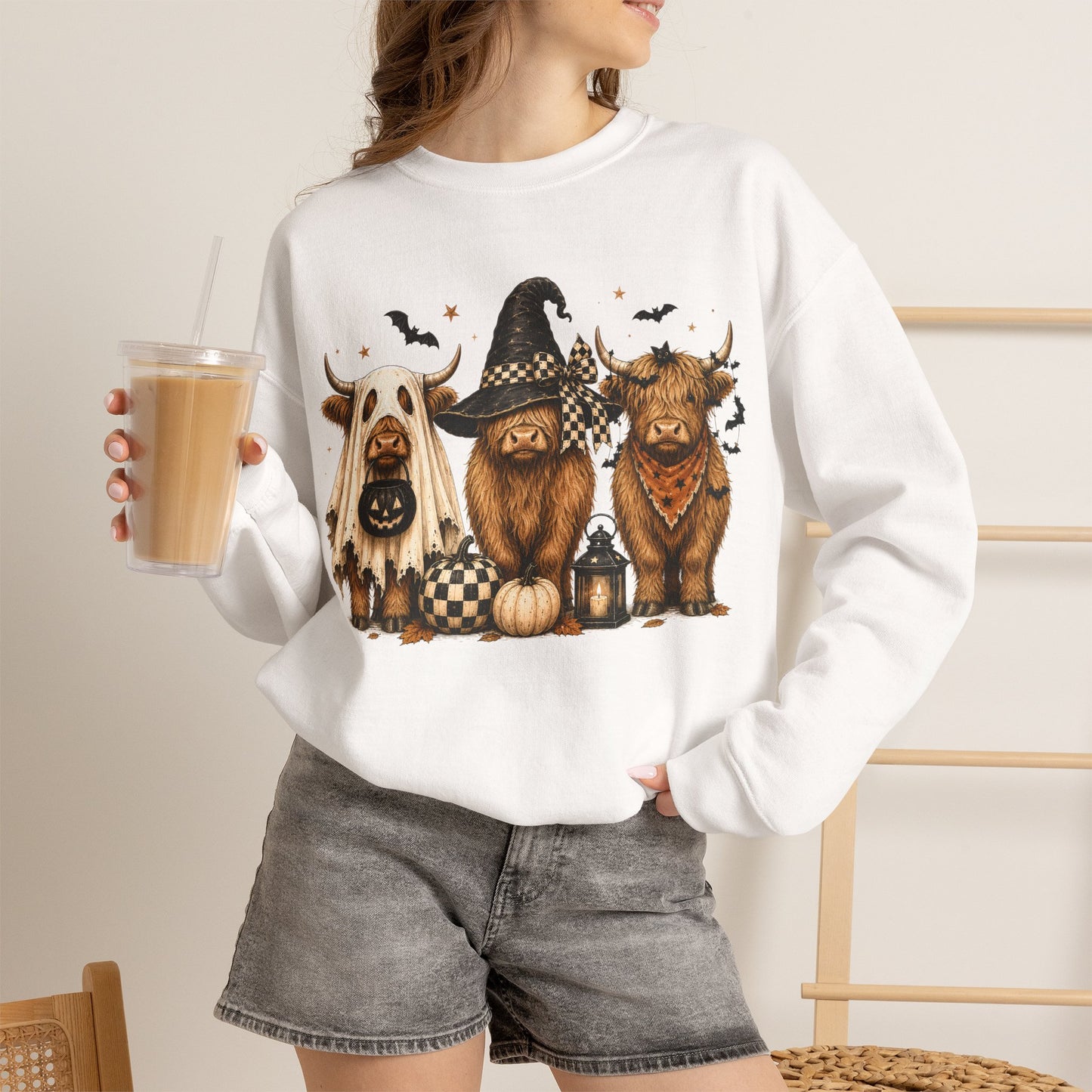 GILDAN -Halloween Dogs Crewneck Sweatshirt — Cute Witch, Ghost & Pumpkin Puppy Design