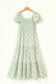 Pink Floral Short Bubble Sleeve Shirred High Waist Maxi Dress