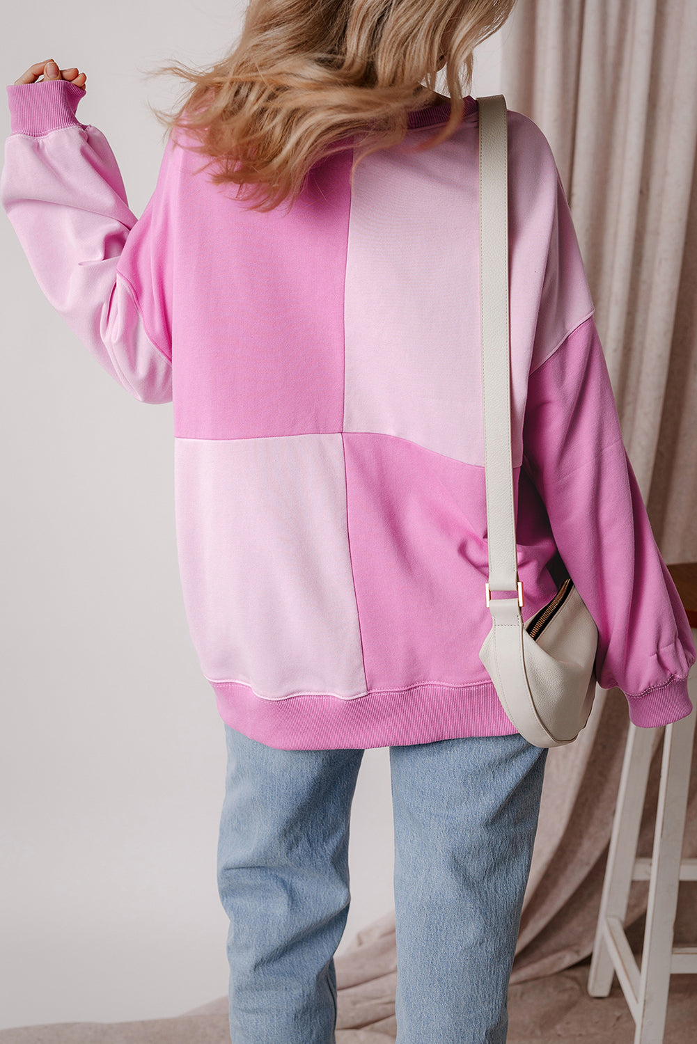 Grass Green Colorblock Henley High Low Oversize Sweatshirt