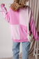 Grass Green Colorblock Henley High Low Oversize Sweatshirt