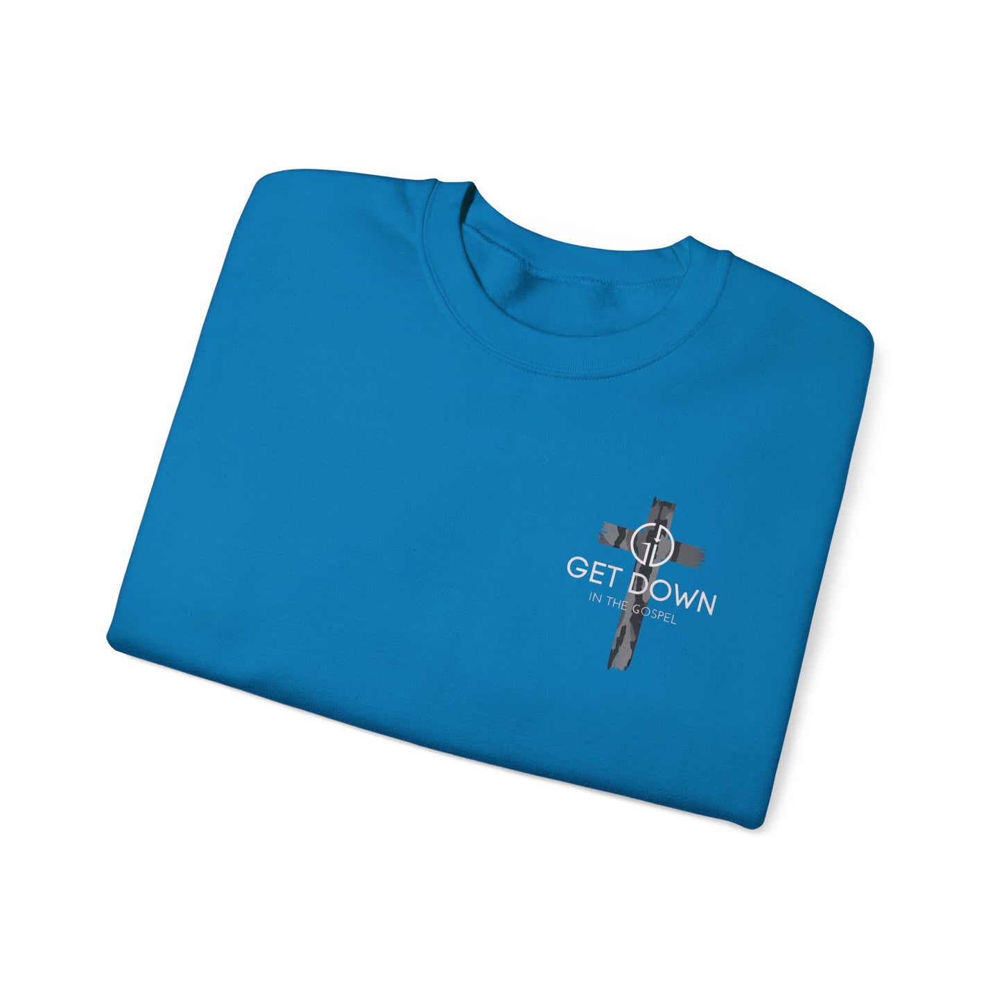 GILDAN - GET DOWN IN THE GOSPEL ADULT SWEATSHIRT GRAY CAMO CROSS