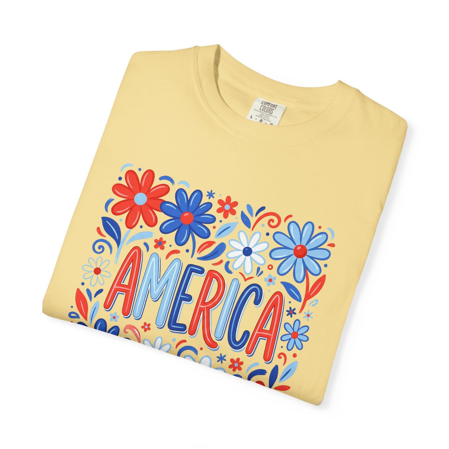 COMFORT COLORS - America Floral T-Shirt — Red, White & Blue Patriotic Tee