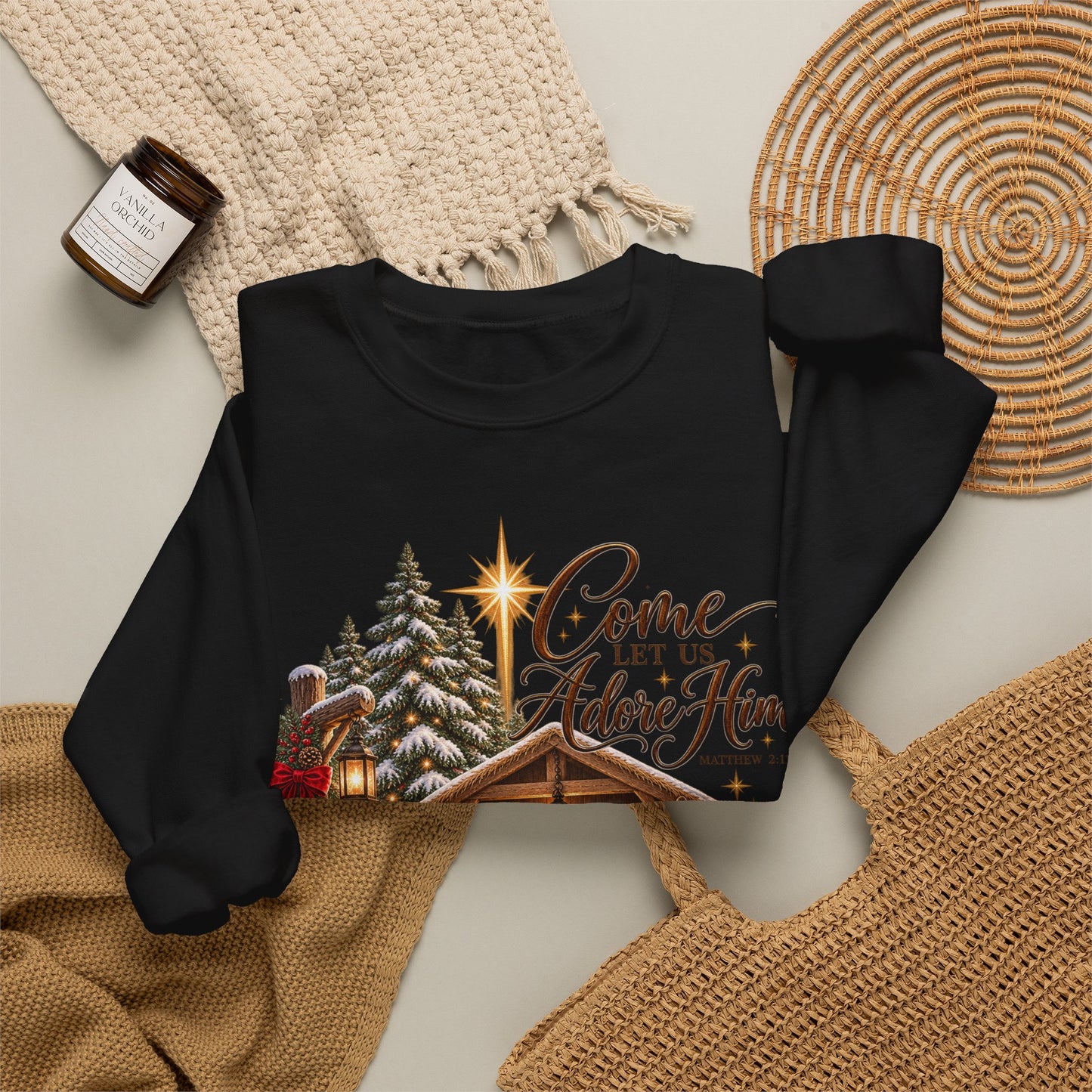 GILDAN - Crewneck Sweatshirt - 'Come Let Us Adore Him' Nativity Christmas Sweatshirt