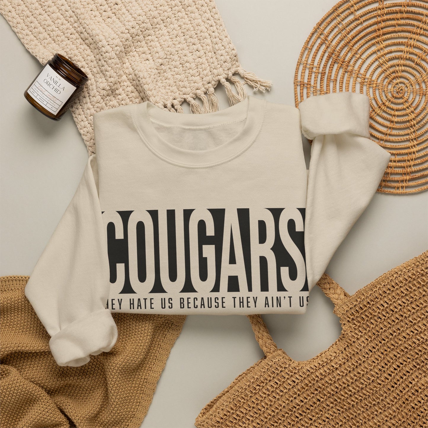 GILDAN -Cougars Crewneck Sweatshirt – “They Hate Us Because They Ain’t Us” Retro Sports Style