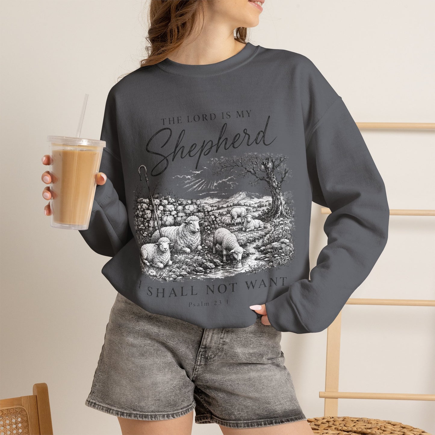 GILDAN - The Lord Is My Shepherd Psalm 23 Christian Crewneck Sweatshirt