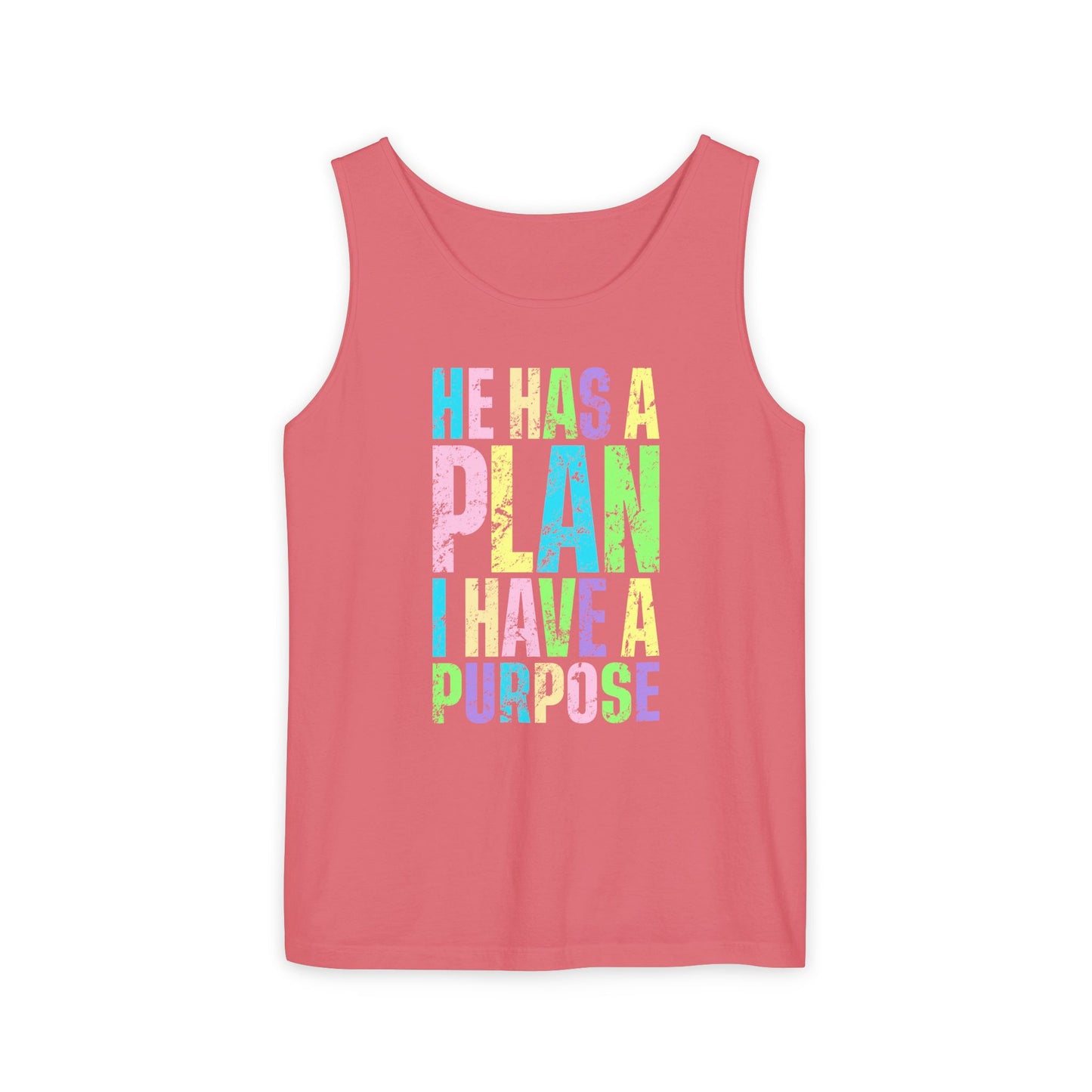 COMFORT COLORS - Inspirational Tank Top — "He Has a Plan, I Have a Purpose" Motivational Graphic Tank