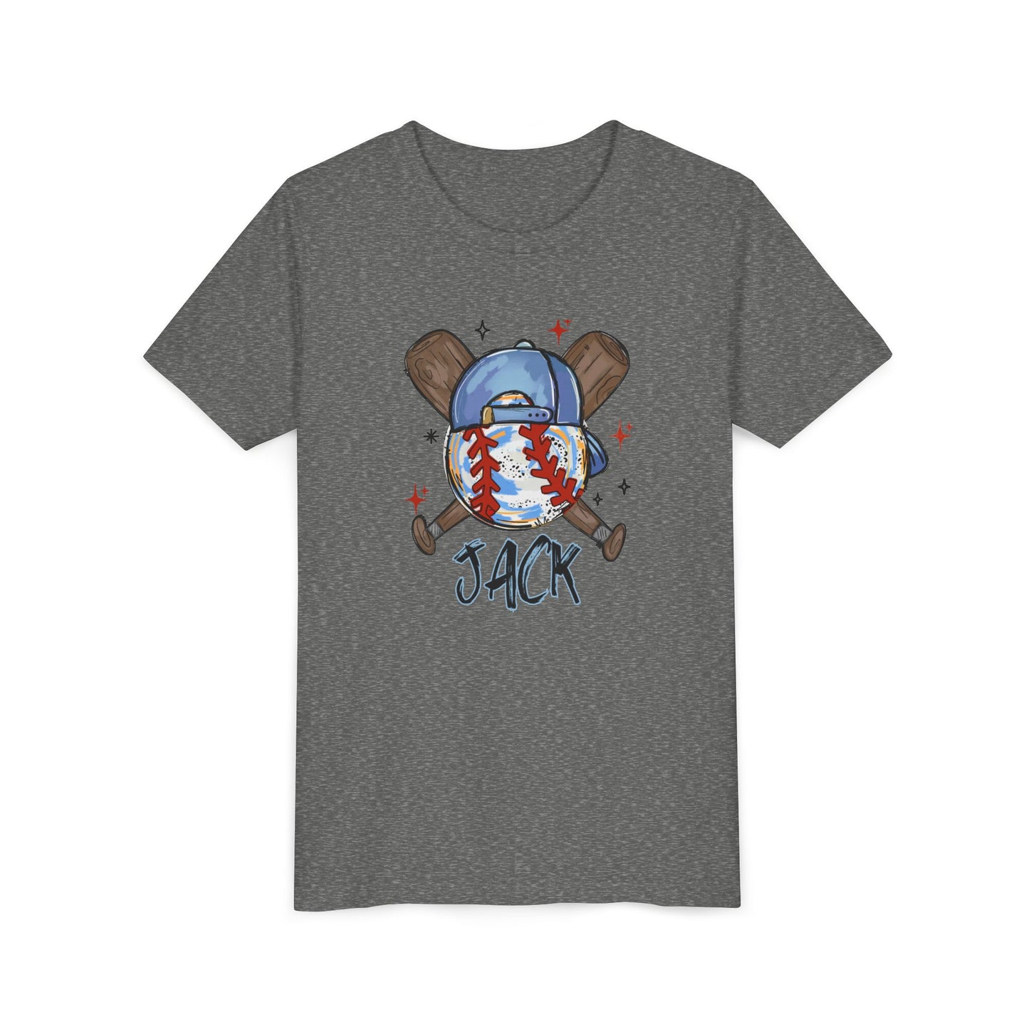 *** NEED THIS PERSONALIZED? DO NOT ORDER THIS SHIRT - PLEASE EMAIL ME AT REFININGFAITHCOMPANY@GMAIL.COM - Youth Baseball Tee — Personalized 'Jack' Cap & Crossed Bats Design