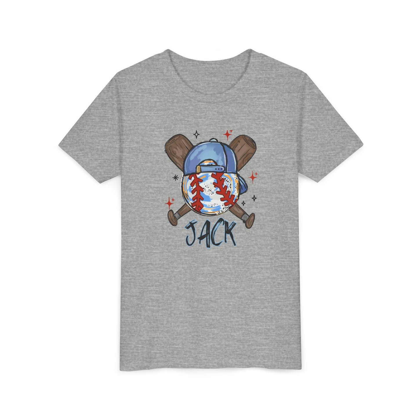 *** NEED THIS PERSONALIZED? DO NOT ORDER THIS SHIRT - PLEASE EMAIL ME AT REFININGFAITHCOMPANY@GMAIL.COM - Youth Baseball Tee — Personalized 'Jack' Cap & Crossed Bats Design