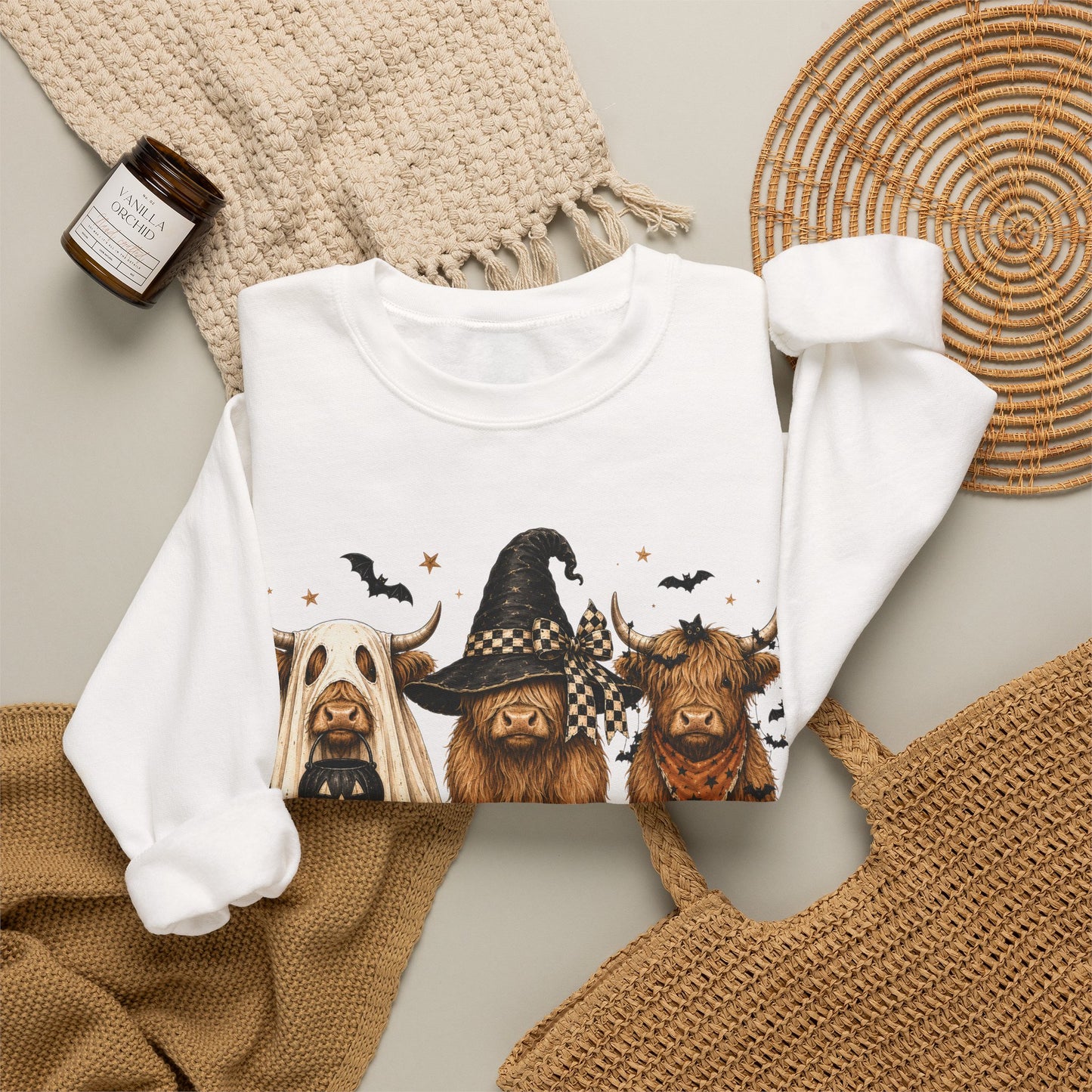 GILDAN -Halloween Dogs Crewneck Sweatshirt — Cute Witch, Ghost & Pumpkin Puppy Design