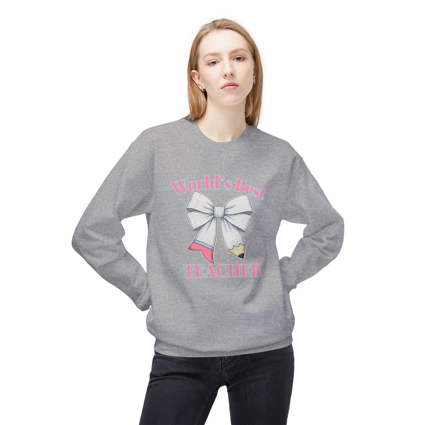 World’s Best Teacher Crewneck Sweatshirt — Bow & Pencil Teacher Gift