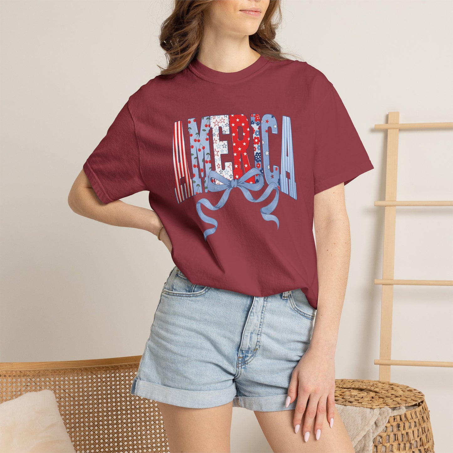 COMFORT COLORS  - America Graphic T-Shirt – Patriotic Red White Blue Tee with Ribbon