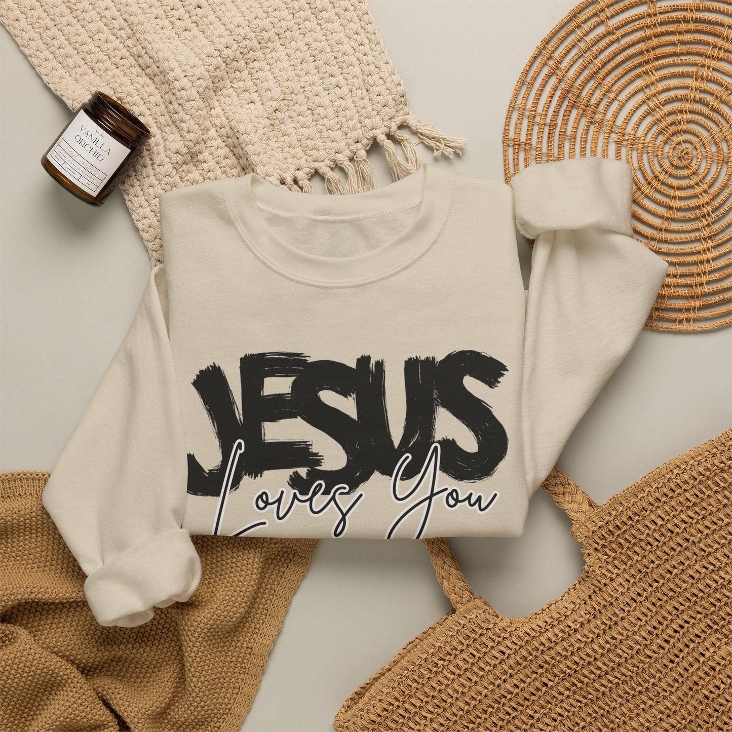 GILDAN - JESUS LOVES YOU NEUTRAL ADULT SWEATSHIRT