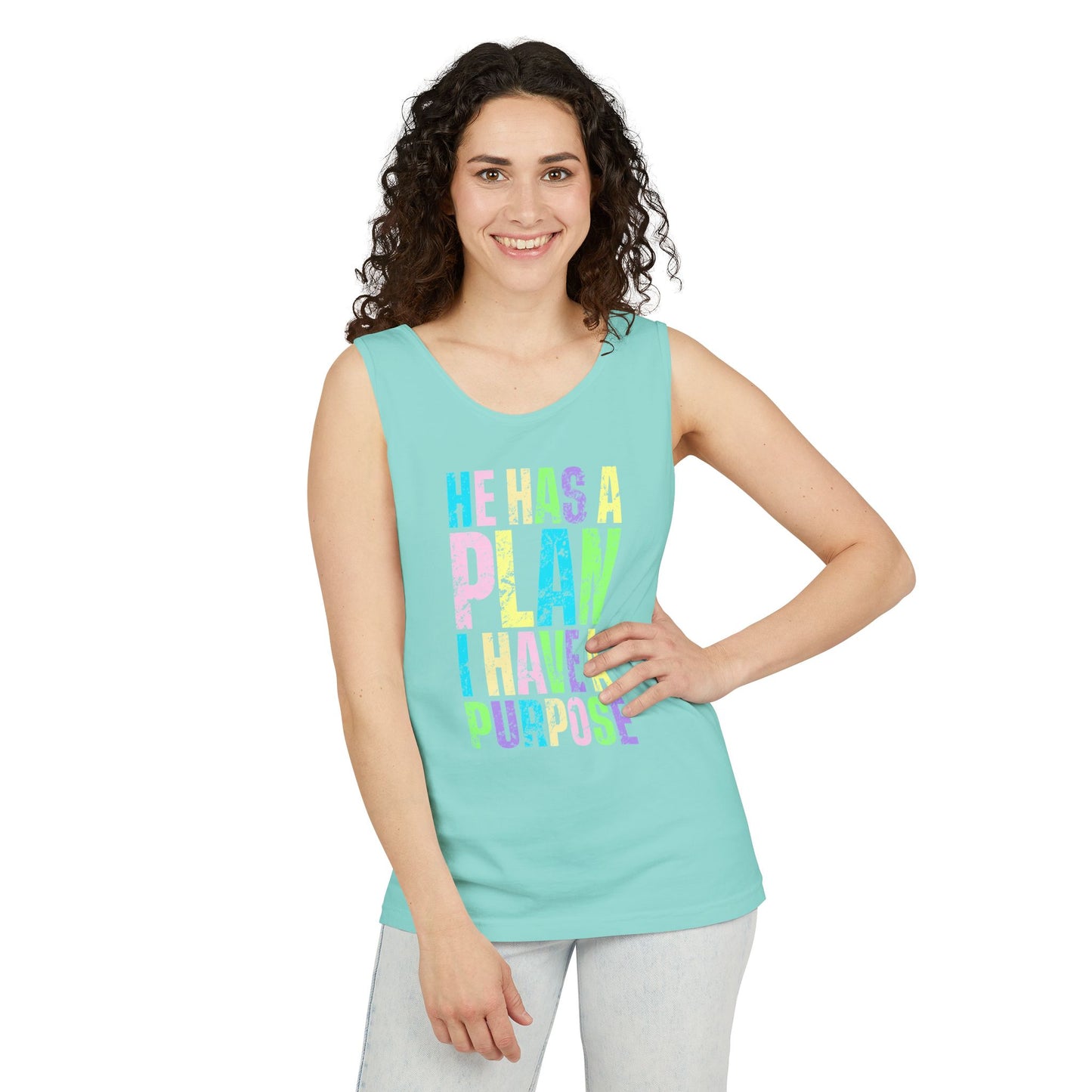 COMFORT COLORS - Inspirational Tank Top — "He Has a Plan, I Have a Purpose" Motivational Graphic Tank