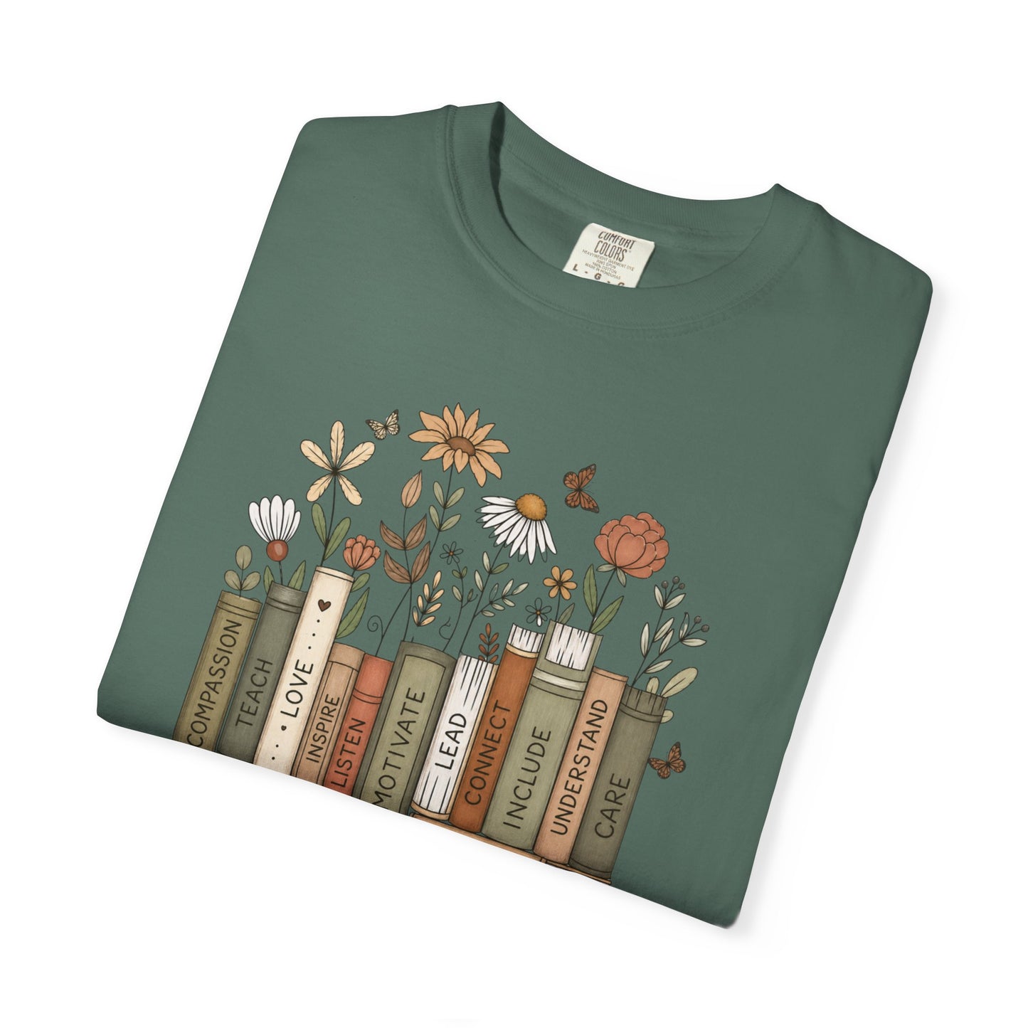 COMFORT COLORS - *** WANT TO PERSONALIZE THIS ?" - DO NOT ORDER THIS, PLEASE EMAIL ME @REFININGFAITHCOMPANY@GMAIL.COM*** Teacher Bookshelf T-Shirt – Personalized “Mrs. Hayes” Pencil & Floral Reading...