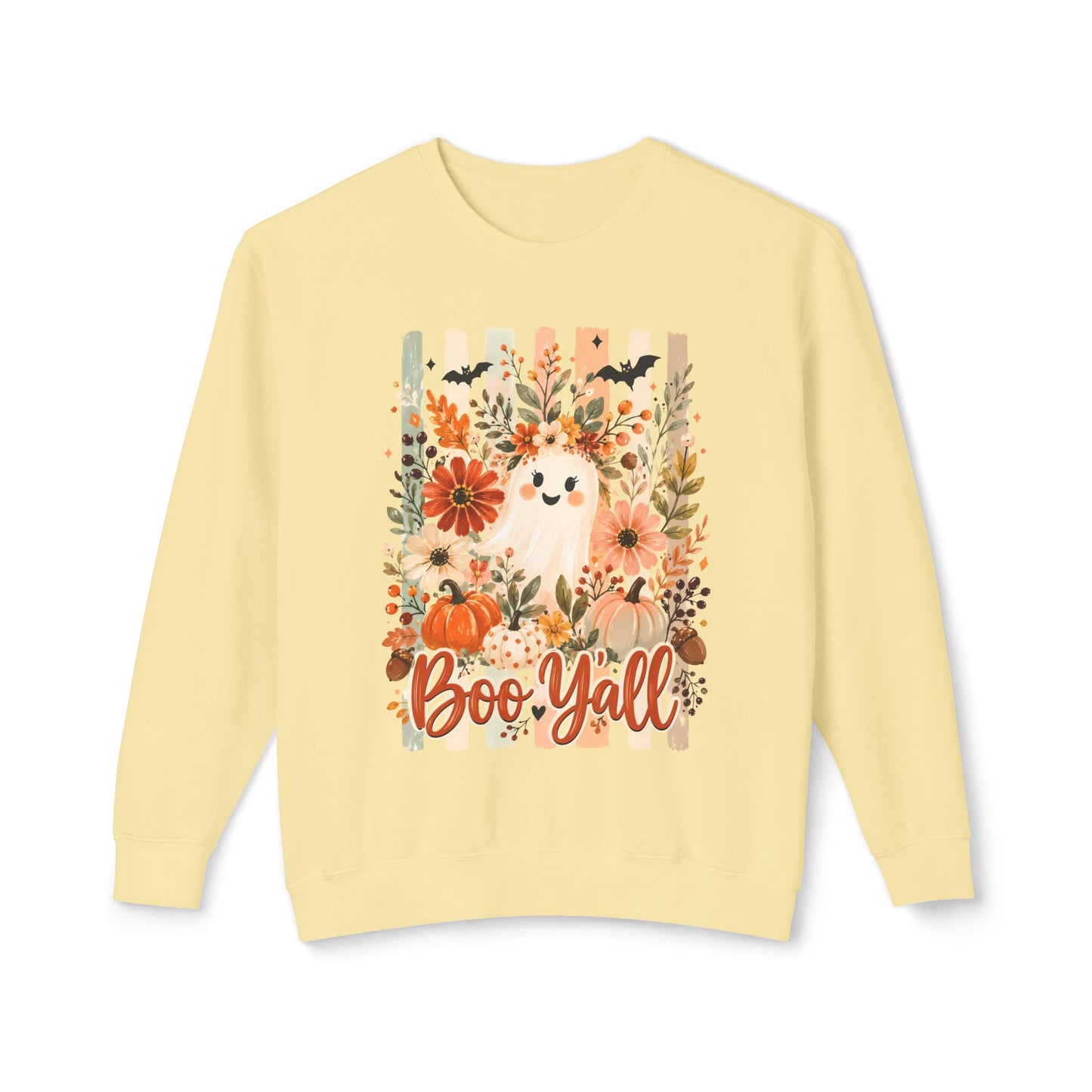 COMFORT COLORS - Boo Y'all Halloween Sweatshirt — Cute Ghost & Pumpkin Fall Crewneck