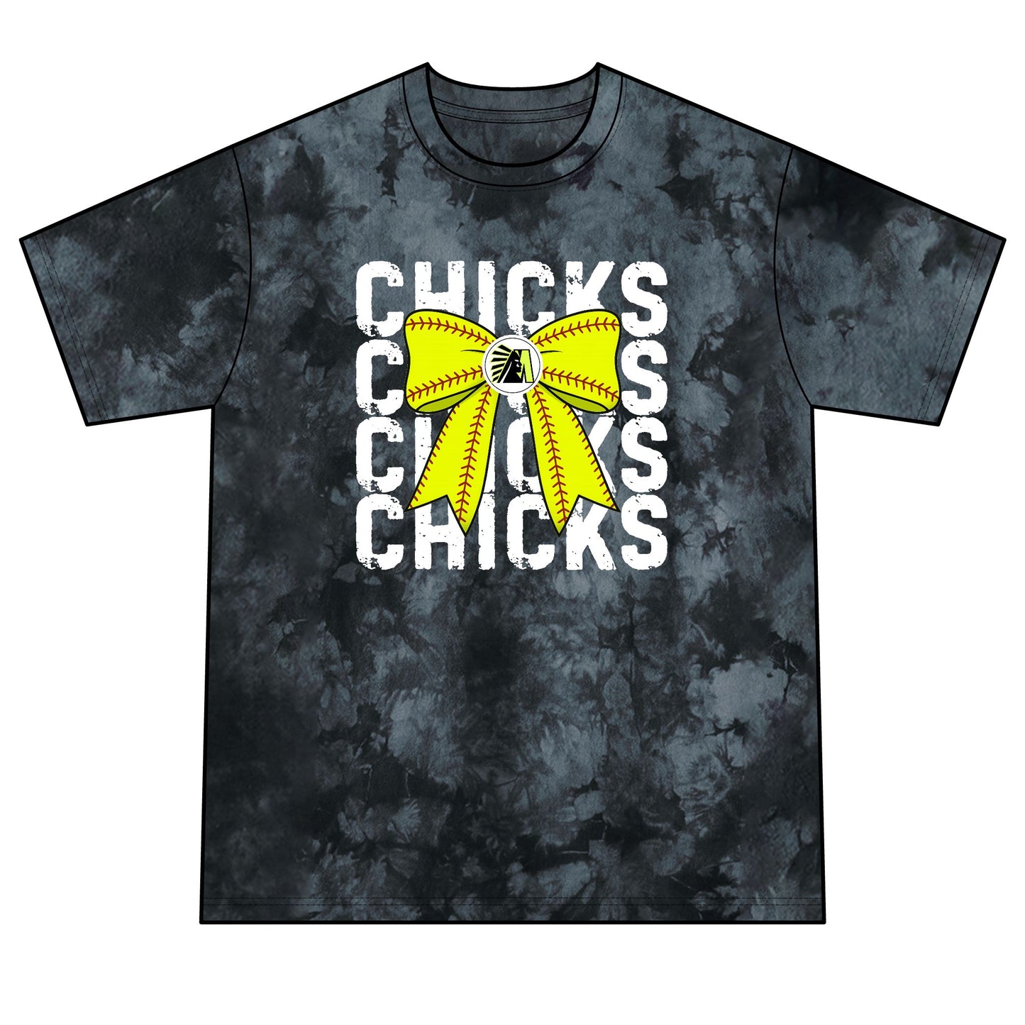 Chicks Tie-Dye Tee — Yellow Bow Graphic Soft Cotton Shirt