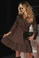 Chicory Coffee Polka Dot Long Sleeve Wrap V Neck Ruffle Hem Mini Dress