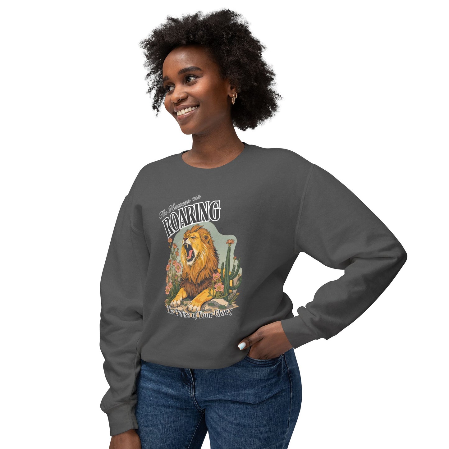 COMFORT COLORS - Roaring Lion Crewneck Sweatshirt — "The Lion Roars" Graphic