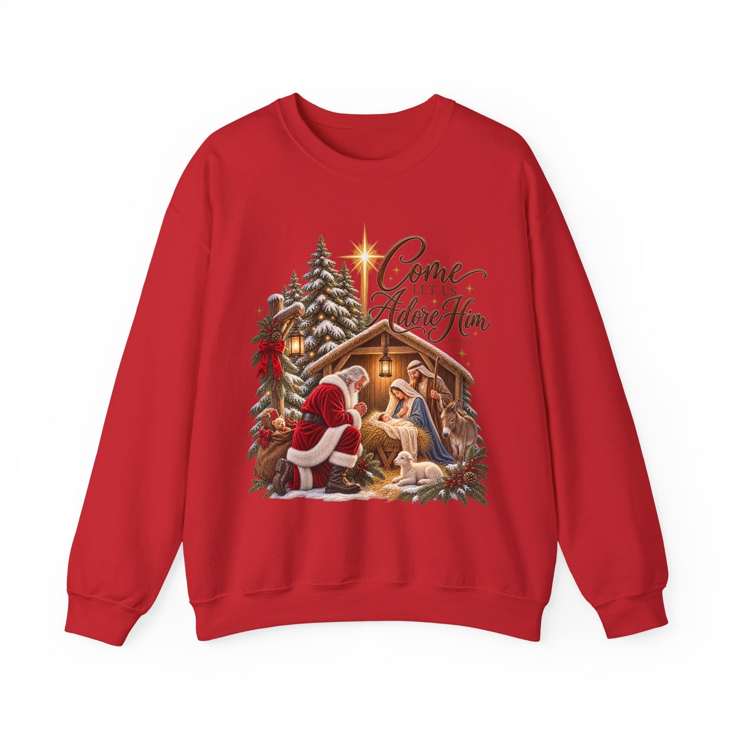 GILDAN - Crewneck Sweatshirt - 'Come Let Us Adore Him' Nativity Christmas Sweatshirt