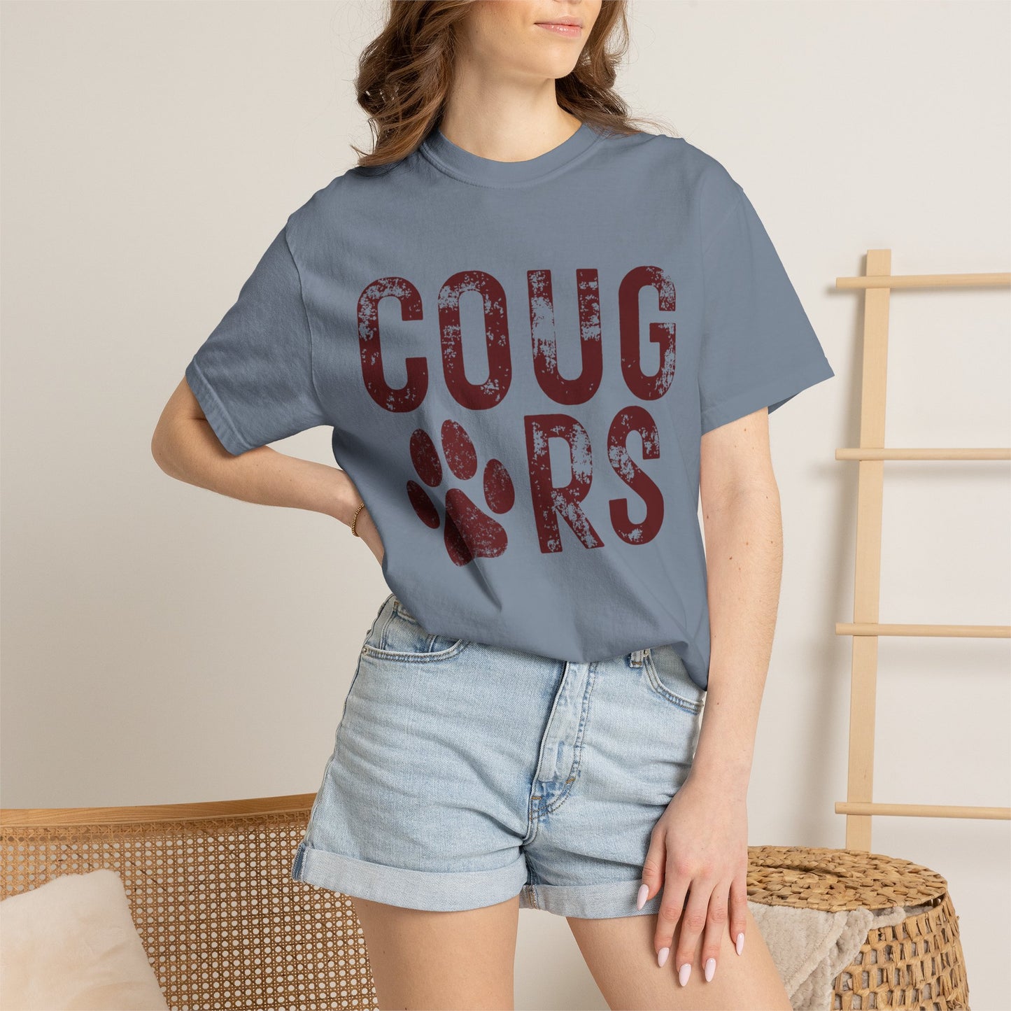 COMFORT COLORS - Cougars Distressed Paw T-Shirt
