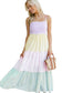 Multicolour Striped Colorblock Adjustable Strap Scalloped Detail Long Dress